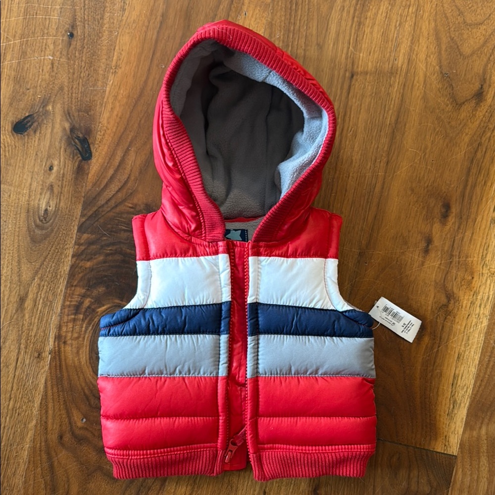 Old Navy Red and Blue Striped Hooded Vest